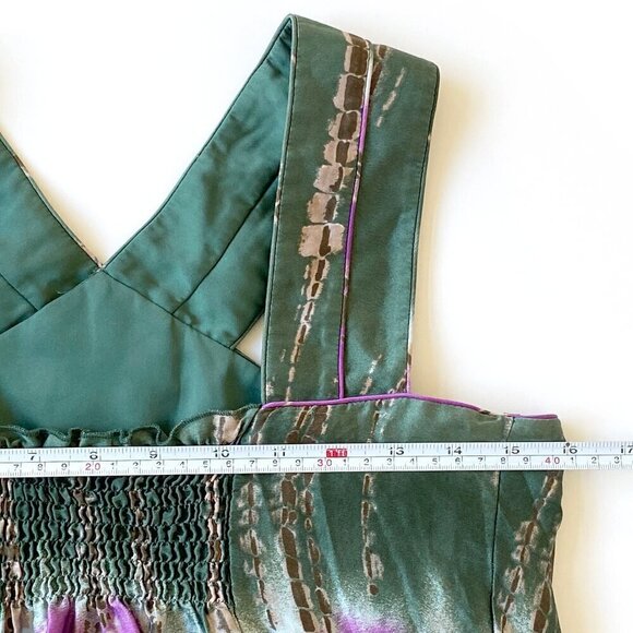BCBG Max Azria 100% Silk Sleeveless Top Womens S Green Purple Brown Tie Dye Boho - Picture 15 of 16